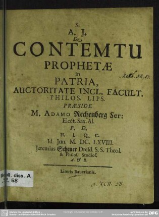 De contemtu prophetae in patria