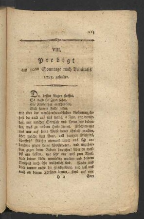 VIII. Predigt am 10ten Sonntage nach Trinitatis 1785. gehalten