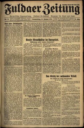 Erste Ausgabe vom Donnerstag, den 18. Januar 1934.