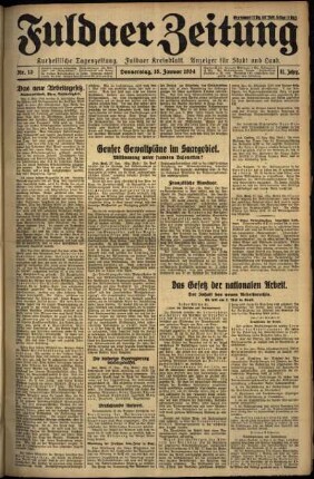 Erste Ausgabe vom Donnerstag, den 18. Januar 1934.