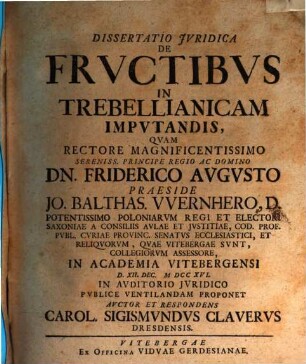 Diss. iur. de fructibus in Trebellianicam imputandis