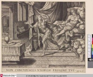 [Du sollst nicht begehren deines Nächsten Weib / Josef flieht vor Potiphars Frau; Thou shalt not covet thy neighbour's wife / Joseph fleeing Potiphar's wife]