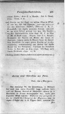 Auszug eines Schreibens aus Paris : Paris, den 2 May 1801