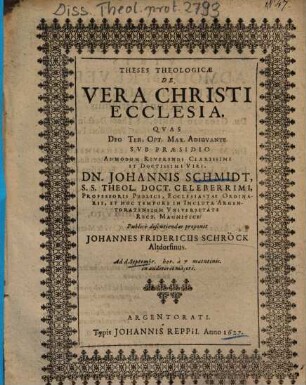 Theses Theologicae De Vera Christi Ecclesia