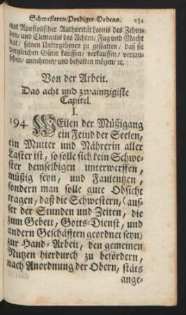 Von der Arbeit. Das acht und zwaintzigiste Capitel.