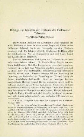 Beiträge zur Kenntnis der Tektonik des Heilbronner Talkessels