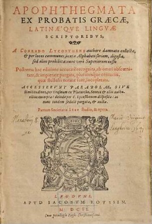 Apophthegmata ex probatis Graecae Latinaeque linguae scriptoribus