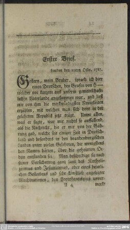 Erster Brief. London den 10ten Okbr. 1787