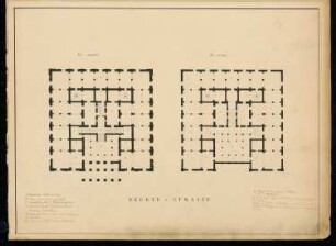 Bibliothek, Berlin Monatskonkurrenz Dezember 1839: Grundriss Erdgeschoss, Obergeschoss; Maßstabsleiste, Raumplan