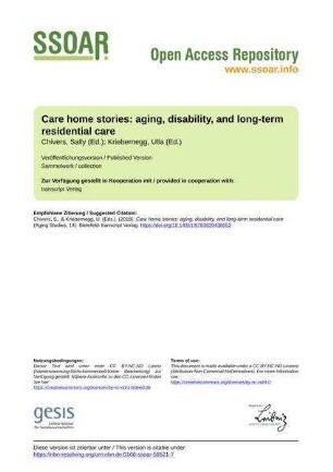 Care home stories: aging, disability, and long-term residential care