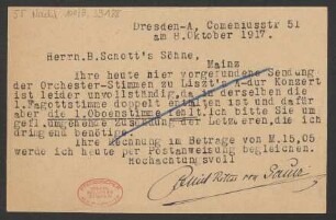 Brief an B. Schott's Söhne : 08.10.1917