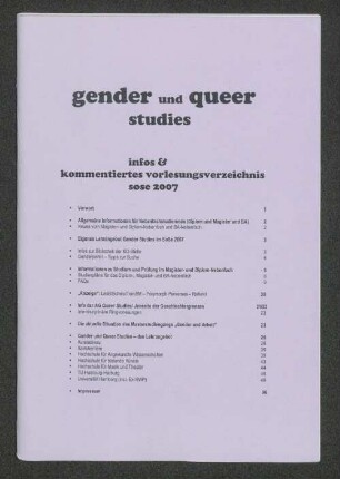 SS 2007: Gender und queer studies : Infos & kommentiertes Vorlesungsverzeichnis ...