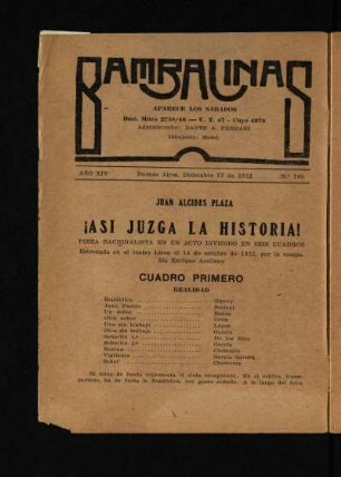 ¡Así juzga la historia! : pieza nacionalista en un acto dividido en seis cuadros