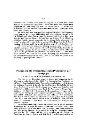 Pädagogik als Wissenschaft und Professuren der Pädagogik : ein Bericht