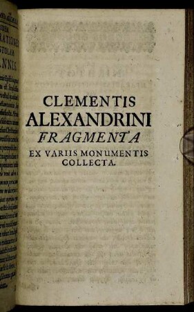 Clementis Alexandrini Fragmenta