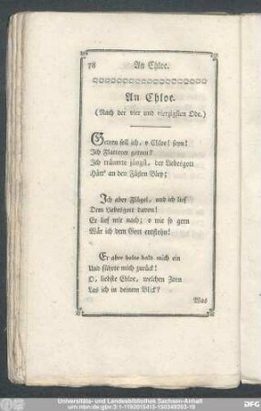 An Chloe. (Nach der vier und vierzigsten Ode.)