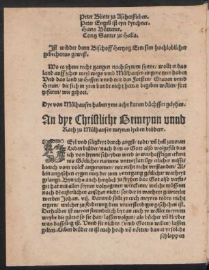An dye Christliche Gemeynn unnd Rath zu Mülhausen meynen lyeben brüdern