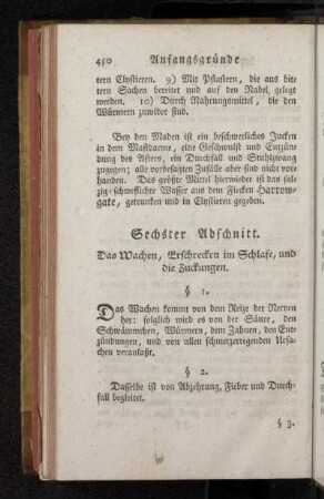 Sechster Abschnitt. Das Wachen, Erschrecken im Schlafe, und die Zuckungen.