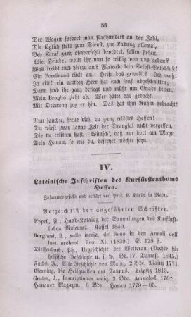 IV. Lateinische Inschriften des Kurfürstenthums Hessen.