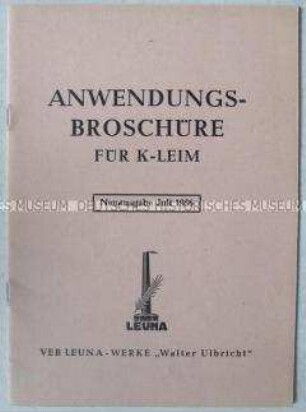 Gebrauchsanleitung für Leim aus dem VEB Leuna-Werke "Walter Ulbricht"