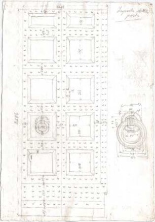 Voit, Johann Michael; Mappe mit Berechnungen und verschiedenen Skizzen - Tür (Ansicht); Türknauf (Ansicht)