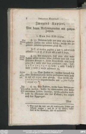 Zweytes Kapitel. Von denen Rechnungsarten mit ganzen Zahlen.