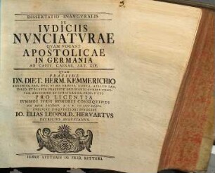 Dissertatio Inavgvralis De Ivdiciis Nvnciatvrae Qvam Vocant Apostolicae In Germania : Ad Capit. Caesar. Art. XIV.