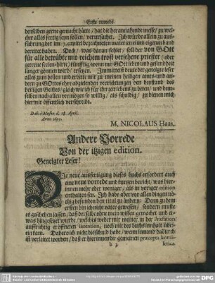Andere Vorrede, Von der itzigen edition