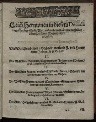 Leich-Sermonen in diesem Decade begriffen