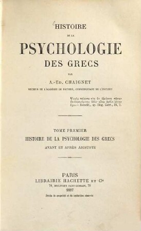 Histoire de la psychologie des grecs, 1. Histoire de la psychologie des grecs avant et après Aristote
