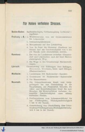 Für Motore verbotene Straßen.