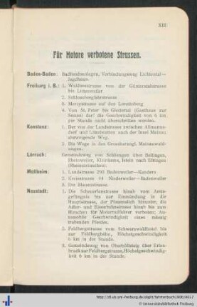 Für Motore verbotene Straßen.
