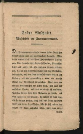 Erster Abschnitt. Wichtigkeit des Freymaurerordens.