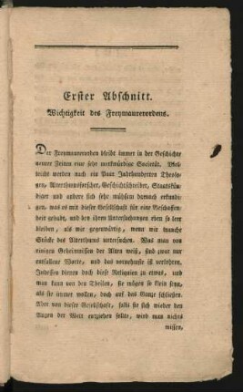Erster Abschnitt. Wichtigkeit des Freymaurerordens.