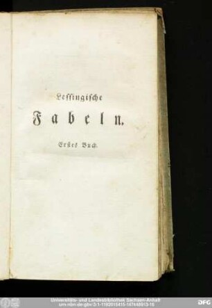 Lessingische Fabeln. Erstes Buch