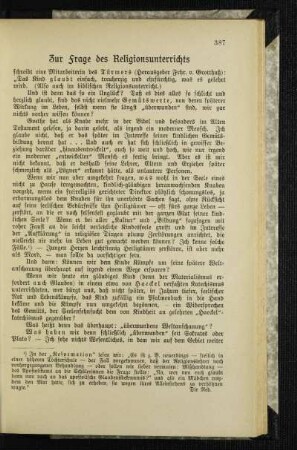 Zur Frage des Religionsunterrichts