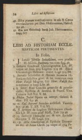 C. Libri Ad Historiam Ecclesiaticam Pertinentes.