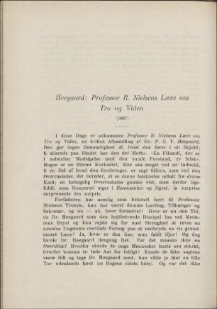 Heegaard: Professor R. Nielsens Lære om Tro og Viden (1867)