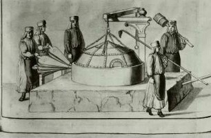 Das Bergwerks- oder Saturnusfest im Plauenschen Grund am 26.09.1719: Bei der Bergparade mitgeführte Maschinen und Erzstufen : Silbertreibehut, Stich, 1719
