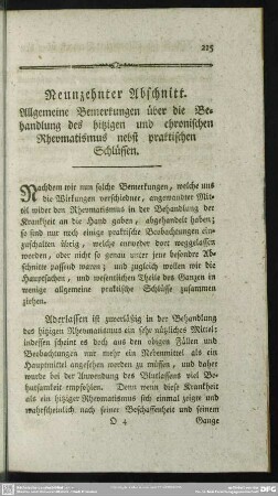 Neunzehnter Abschnitt. Allgemeine Bemerkungen über die Behandlung des hitzigen und chronischen Rheumatismus nebst praktischen Schlüssen