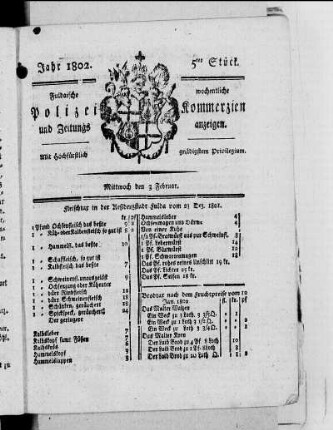5tes Stück, Ausgabe vom 3. Februar 1802
