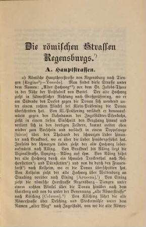 Die römischen Strassen Regensburg's