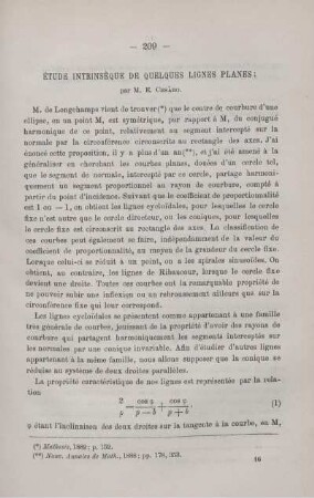 ÉTUDE INTRINSÈQUE DE QUELQUES LIGNES PLANES.