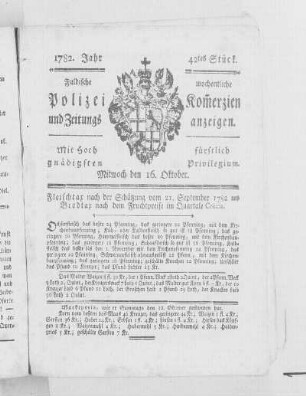 42tes Stück., Ausgabe vom 16. Oktober 1782