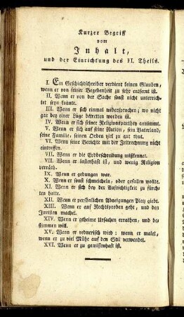 Kurzer Begriff vom Inhalt, und der Einrichtung des II. Theils.