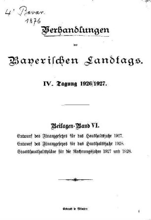 Verhandlungen des Bayerischen Landtags. Beilagen. 1926/27,6