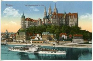 Meißen. Albrechtsburg und Dom - Elbe mit Dampfer "Bodenbach"