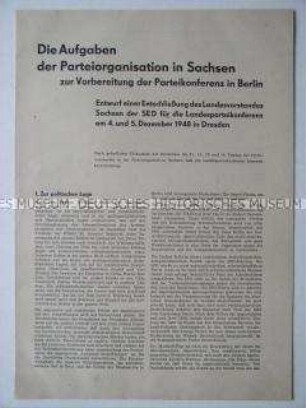 Entschließungsentwurf des SED-Landesvorstandes Sachsen für die Landesparteikonferenz 1948