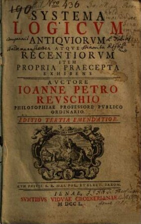 Systema Logicvm Antiqvorvm Atqve Recentiorvm Item Propria Praecepta Exhibens