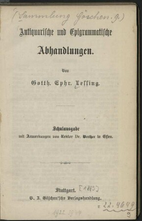 Antiquarische und epigrammatische Abhandlungen